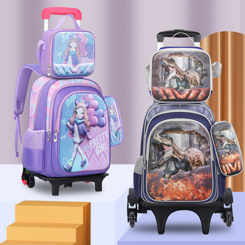 Fábrica directa transfronteriza de estudiantes de primaria tracción tres piezas conjunto tracción mochila de dibujos animados lindo nuevo tipo de mochila