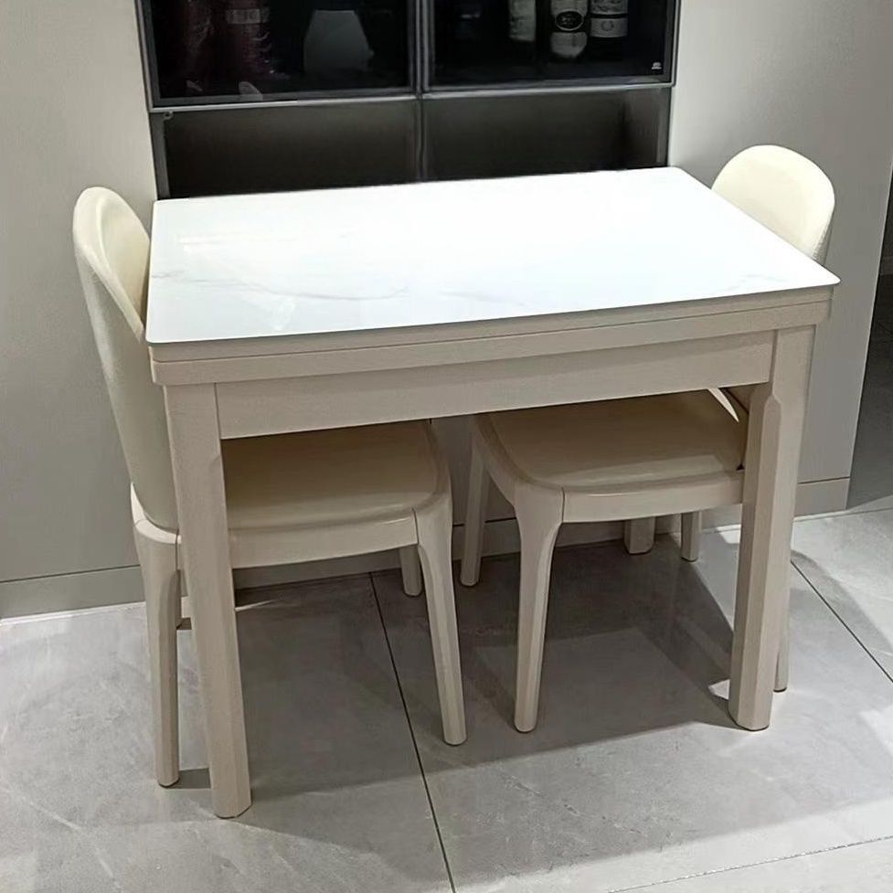 Slate Dining Table and Folding Chair Set for Small Apartments, Extendable Turntable Dining Table, Modern Simple Rectangular Table