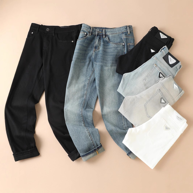 European Station 2025 Summer New Men's High-End Slim Jeans Long Pants Washed Craft Fade-Resistant Direct Sale