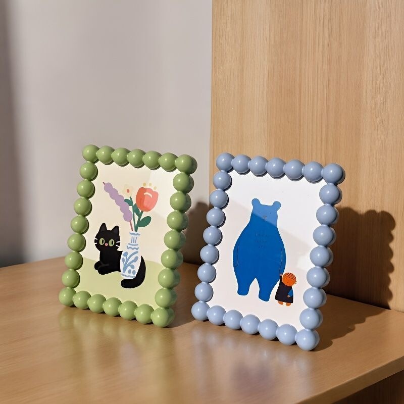 Cute 3D Cream Bubble Photo Frame Stand 6inch Creative Decorative Dopamine Cartoon Beaded Edge Photo Desktop