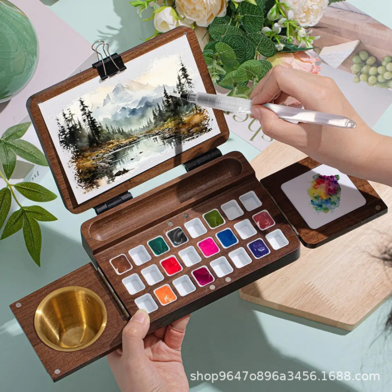 クロスボーダー木製水彩画ボードオイルペイント収納ボックス 24 色パレットマルチグリッド水彩パレットボックス|undefined