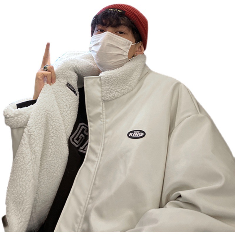 Pu guapo de lana de cordero de doble cara de algodón acolchado abrigo marca de moda abrigo de algodón de invierno suelto abrigo de algodón acolchado abrigo engrosado 2022