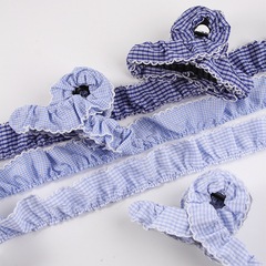 波の辺の格子のスカートは髪飾りのDIYの蝶結びの材料のロリータの子供の服の方眼のハスの葉の辺のレースのリボンを持ちます。