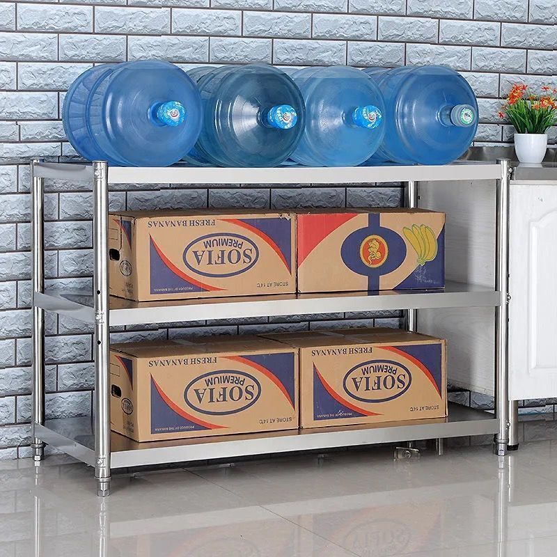 Estante de almacenamiento de tres pisos de piso de cocina multifuncional desmontable de microondas balcón estante de almacenamiento de dormitorio