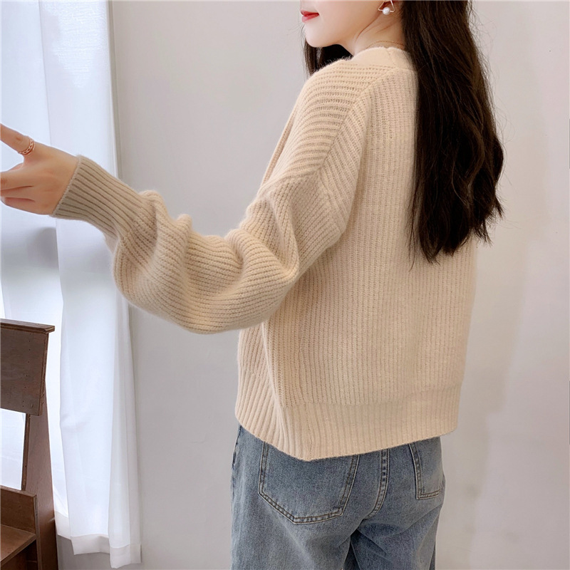 French V-Neck Candy Color Long Sleeve Cardigan Women's Loose Knit Sweater Coat Casual Elegant Outerwear_ecoleips.com