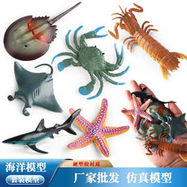 跨境仿真实心海洋动物模型套装中号鲨鱼螃蟹海星皮皮虾魔鬼鱼蝠鲼