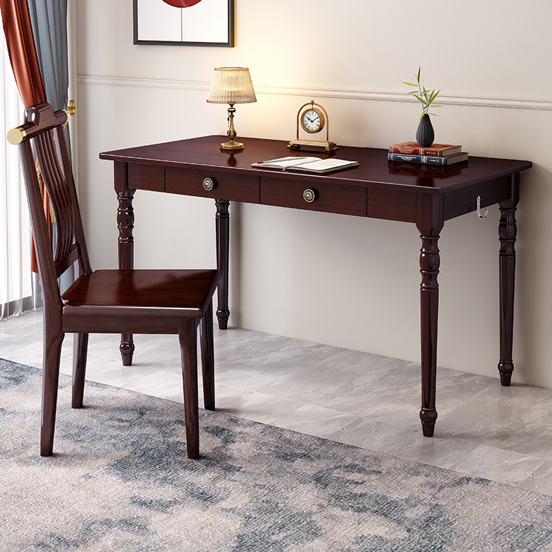 Full solid wood American style desk, lightweight luxury computer desk, simple home office desk, small apartment bedroom writing desk and chair
