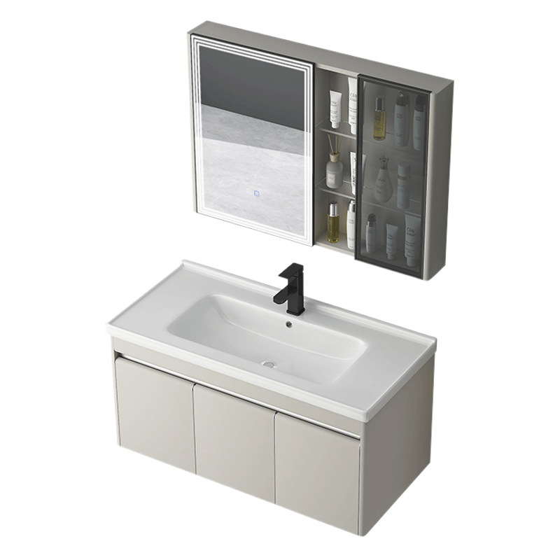 Acero inoxidable 304 pequeño apartamento baño Baño gabinete combinación lavado Mesa lavabo de cerámica integrado lavabo