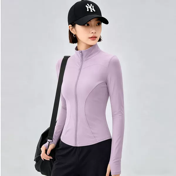 Women's Yoga Jacket with Long Sleeves, Stand-up Collar, Zipper, Slim Fit, Spring and Autumn Fitness Running Training Sportswear