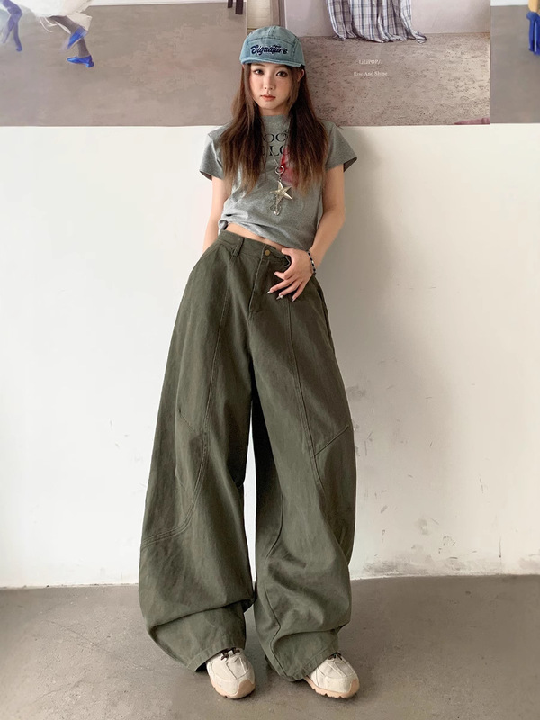 美式宽松阔腿慵懒松弛感弯刀牛仔裤子女夏秋新款辣妹休闲拖地长裤|undefined
