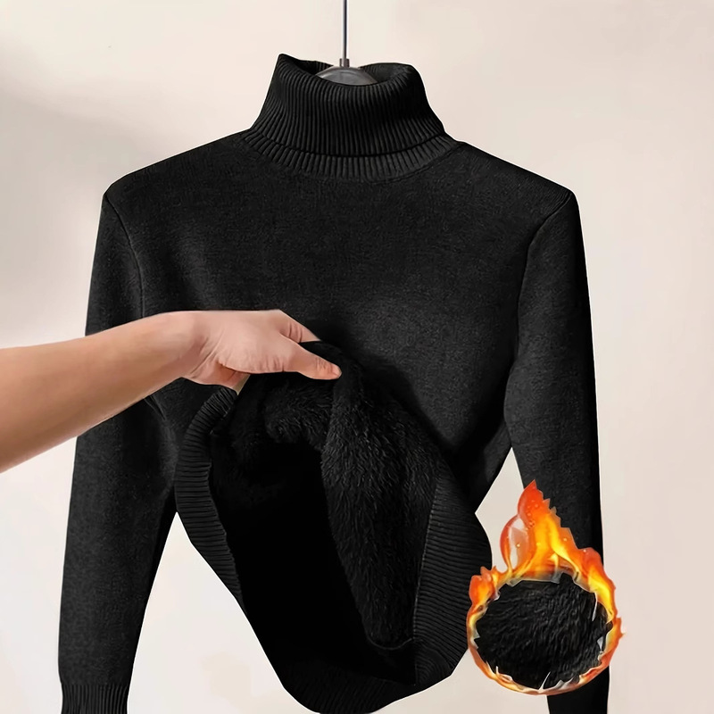European and American Cross-Border Amazon Fleece-Lined Thick Turtleneck Sweater, Stylish Inner Layer, Warm Pullover, Integrated Fleece Knit