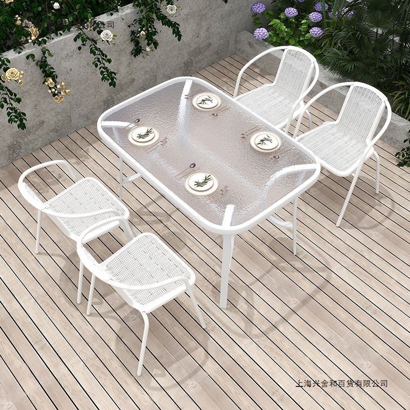 Outdoor Tables and Chairs Courtyard Balcony White Outdoor Leisure Open-Air Stall Waterproof Sun Protection Folding Coffee Table Dining Outdoor Display
