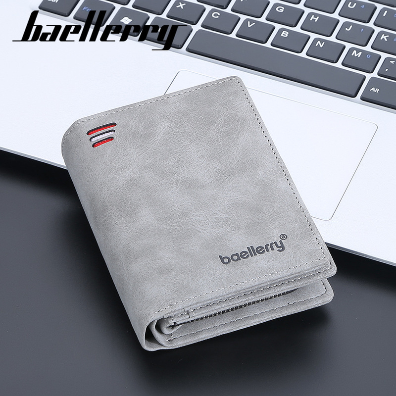 Baellerry New Men's Wallet Frosted Zipper Multi-Card Slot Vertical Anti-Theft Brush High-End Small Coin Purse