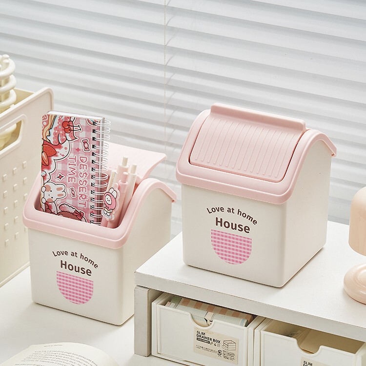 Cartoon Small House Storage Bin with Lid, Trash Can, Creative Multifunctional Pen Holder, Desktop Flip Lid Miscellaneous Bin Wholesale Cartoon Small House Storage Bin with Lid, Trash Can, Creative Multifunctional Pen Holder, Desktop Flip Lid Miscellaneous Bin Wholesale