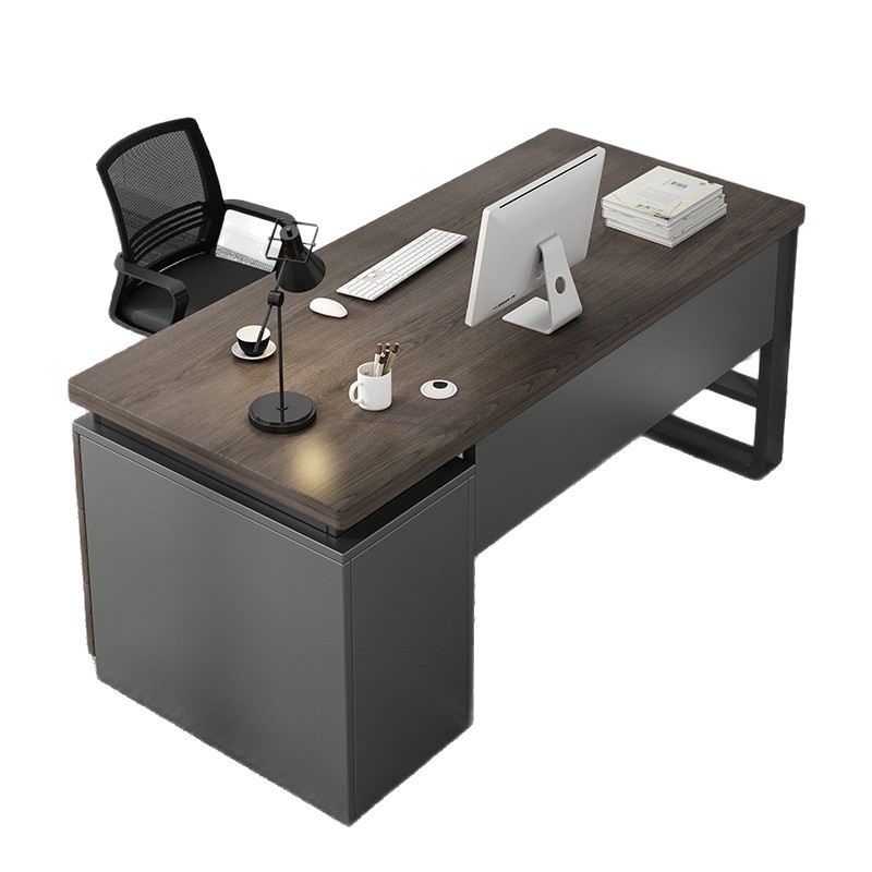 Mesa de oficina simple y moderna una sola persona con tabla de bloqueo, gabinete de almacenamiento integrado, mesa de trabajo, combinación de mesa y silla de computadora