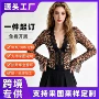 新款喇叭袖印花v领t恤