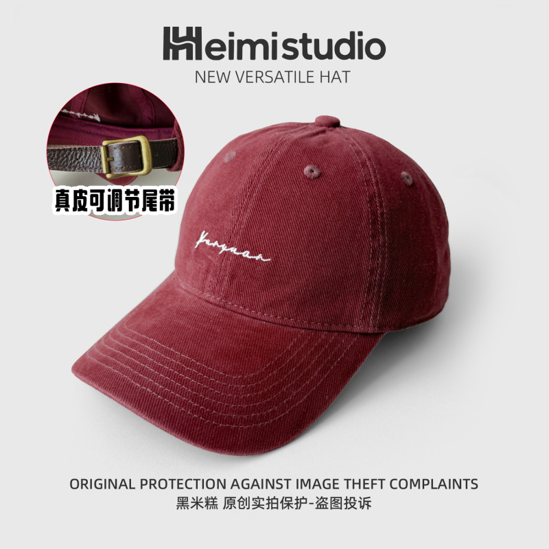 卸売25初秋の新しいスタイルの男性と女性用のウォッシュ加工と古い野球帽、韓国風の文字刺繍ベルト付きひさしキャップ、顔が小さく見える|undefined