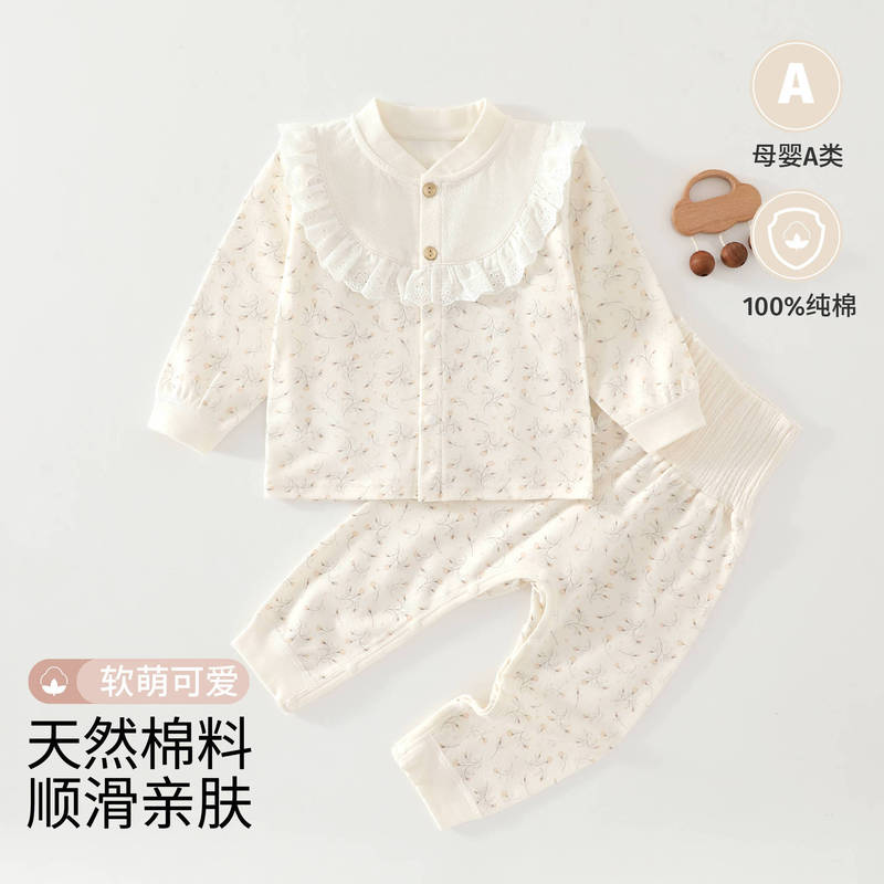 Baby girl two-piece set, pure cotton, new spring and autumn model, Class A infant autumn clothing, cute floral home wear Baby girl two-piece set, pure cotton, new spring and autumn model, Class A infant autumn clothing, cute floral home wear