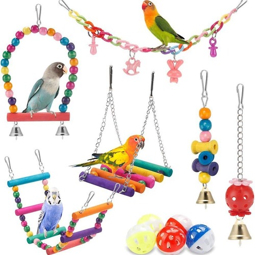11pcs Parrot Toy Set Bird Cage Accessory Stairs Swing Hanger Plastic Smart Ball Cross-border Bird Toy