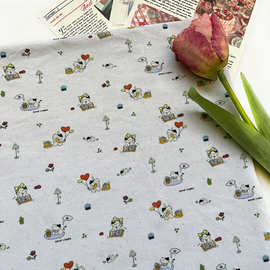 奶糖小狗人棉弹力汗布面料背心家居服保暖内衣手工面料1.65米幅宽