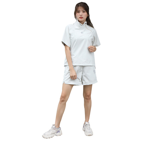 Skin-friendly fabric summer short sleeve sweat-proof running compression suit workout clothing fitness top women's set