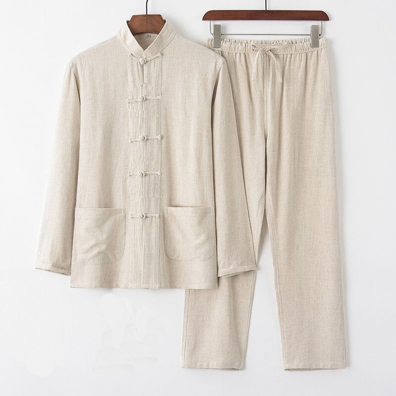 2026 Spring/Summer Men's Cotton and Linen Tang Suit Chinese Style Long Sleeve Set Ethnic Retro Loose Tai Chi Clothing 2026 Spring/Summer Men's Cotton and Linen Tang Suit Chinese Style Long Sleeve Set Ethnic Retro Loose Tai Chi Clothing