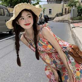 碎花吊带连衣裙女夏季新款甜美减龄超好看拼接花边长裙子