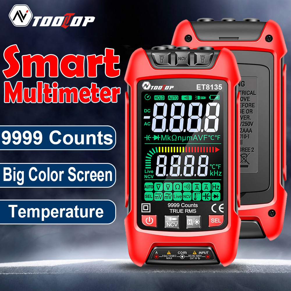 TOOLTOP multímetro ET8135 versión roja de pantalla completa alarma de cambio de color multifuncional mini exportación transfronteriza