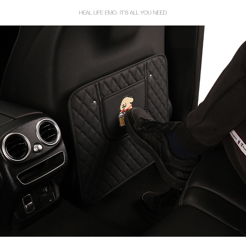 Simple cartoon car seat back anti-kick cushion car seat back anti-pollution cushion belt storage belt back pocket suspension type