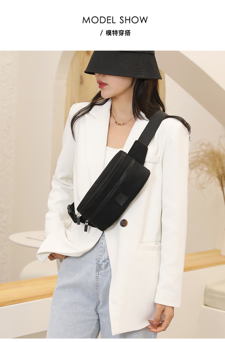 Women's fashionable and trendy waist bag, waterproof nylon crossbody bag, outdoor sports mobile phone waist bag, simple crossbody bag undefined
