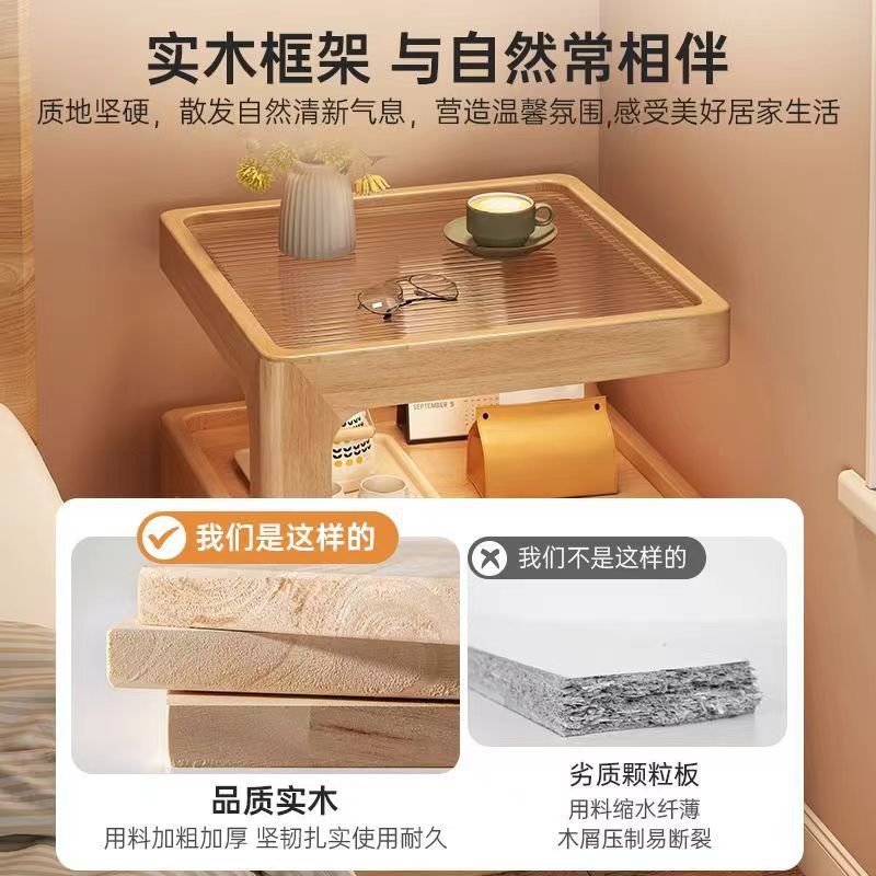 Mesa de cabecera de madera sólida creativa pequeña sala de estar sofá lado de varios vientos de crema casero dormitorio cabecera estante gabinete lateral