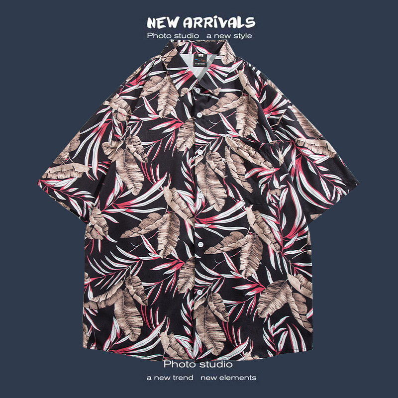 Camisa floral de manga corta Estilo de Hong Kong estilo retro de vetiver Estilo coreano moda guapo camisa de hombres y mujeres de moda y top de hadas