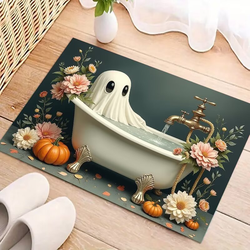 カスタマイズ可能な国境を越えたハロウィーンマット吸水滑り止めドアに入る秋のカボチャマットハロウィーンカーペット|undefined