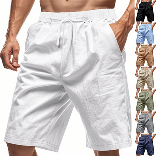 Cross-border Amazon American Summer Men's Thin Linen Breathable Beach Sports Leisure Loose Shorts for Men