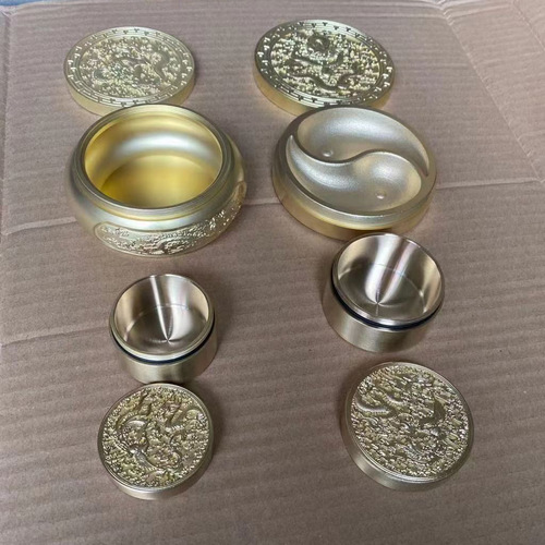 Brass ink cartridge, study antique, retro dragon-shaped ink pad box with lid, ink pool, ink sea, Bagua ink pool calligraphy supplies