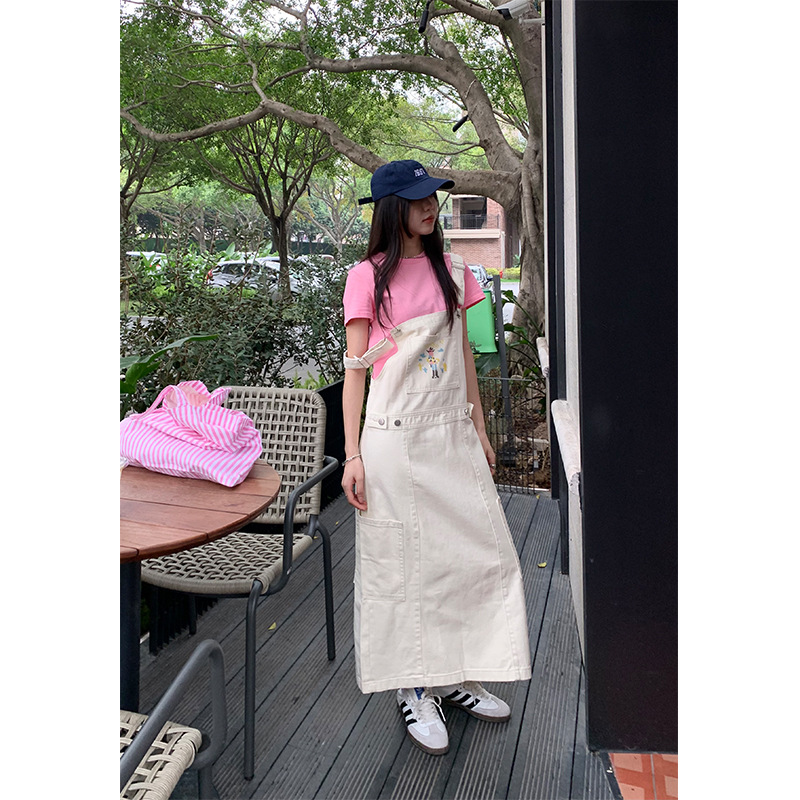 誉一2024春季新款ins叠穿外搭洋气背带裙女小个子减龄连衣裙女