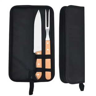 Zhongyu BBQ Barbecue combination tool set Portable 2-piece barbecue knife and fork household River wooden handle Stainless Steel Grill