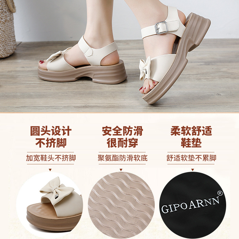 Sandalias de verano para mujer, nuevo estilo, suela plana, a la moda, suela gruesa antideslizante, suela blanda, tacón medio, sandalias para mamá 2025