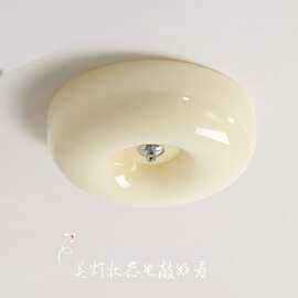 中古奶油风吸顶灯法式玄关阳台圆形纽扣吸顶灯北欧卧室护眼吸顶灯