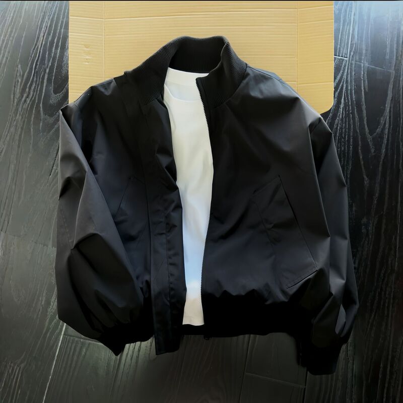 American-Style Bomber Pilot Jacket for Men, Spring and Autumn Cleanfit Silhouette Short Workwear Baseball Jacket