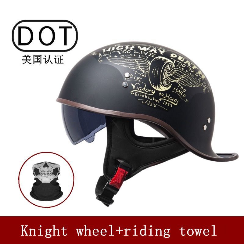 国境を越えた新しいオートバイヘルメット、男性用夏用ハーフヘルメット、レトロな女性用電動バイクヘルメット、軽量ヘルメット、内蔵ミラー付き