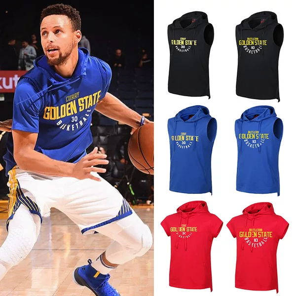 Pure Cotton Sleeveless Hooded Sweatshirt Basketball Sports Vest Training Appearance T-Shirt Set