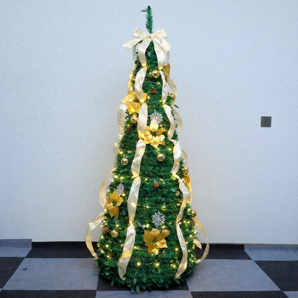 Árbol de Navidad retráctil plegable paquete doméstico decoración de Navidad árbol de torre de PVC 1.8m nuevo solo transfronterizo