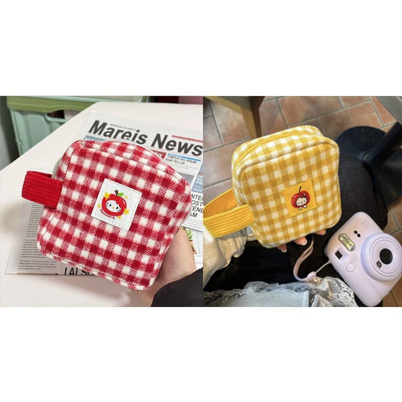 赤格リンゴブロック化粧バッグかわいいミニ口紅収納バッグ女子大容量携帯雑物バッグ|undefined