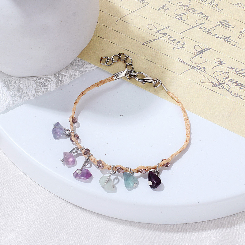 Ethnic Style Geometric Straw Knitting natural stone Bracelets