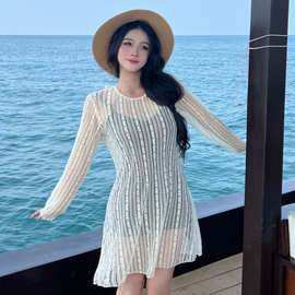 游泳衣女夏蕾丝防晒罩衫比基尼三件套保守大码胖MM遮肚泡温泉泳装