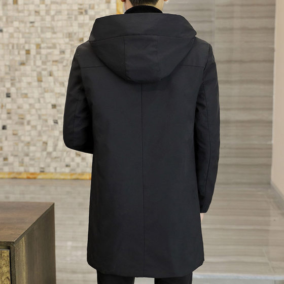 Cross-border supply solid color mid-length thick cotton-padded jacket men's winter New Youth warm hooded cotton-padded jacket
