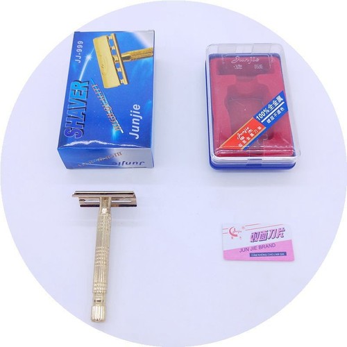 Junjie 999 manual razor holder old-fashioned metal rich gold razor shaving razor comes with blade