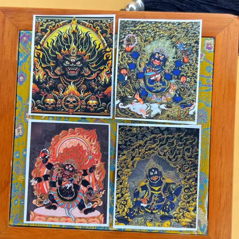 美飒唐卡半手绘藏式五台山大黑天守护神财神手工描金画芯卡芯批发|undefined