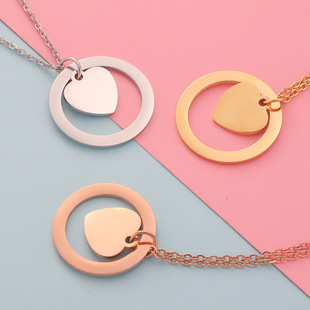 Cross-border Hot Couple Gift Simple Fashion European and American Style Necklace Stainless Steel Ring Love Heart Personalized Pendant